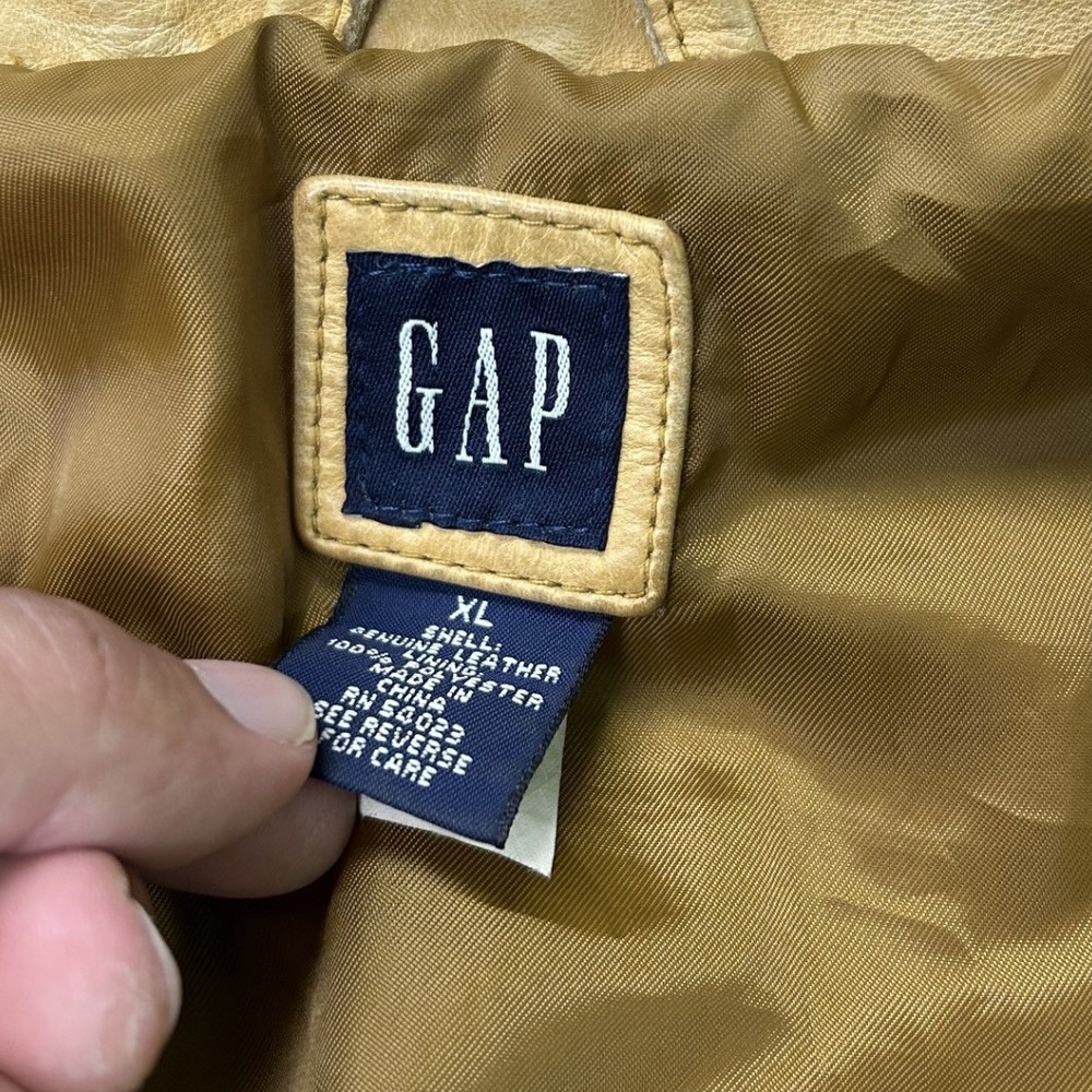 Gap Leather Trucker Jacket Womens XL Yellow Tan Button Front Vintage Style G2 - Picture 3 of 5